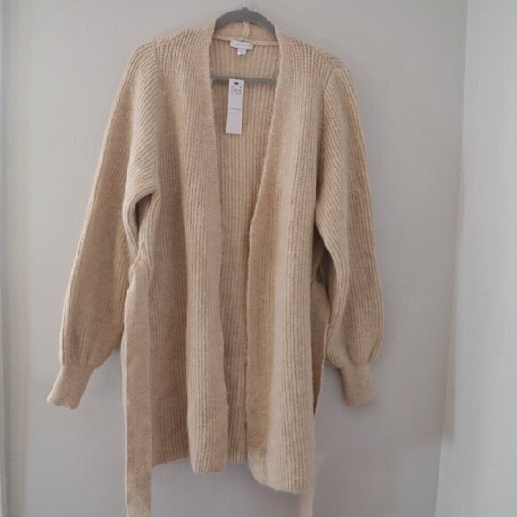 NWT Topshop Stone Beige Chunky Cable Knit Long Cardigan Wool Sweater Size Medium - Picture 6 of 10